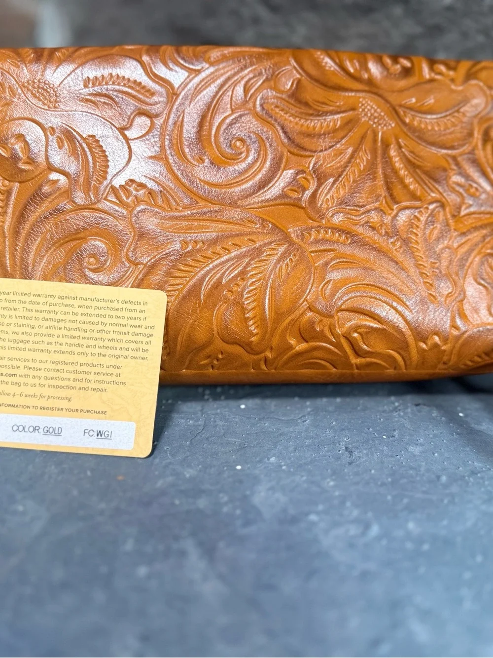 Patricia Nash Valerie Gold Tooled Floral Leather Wristlet clutch